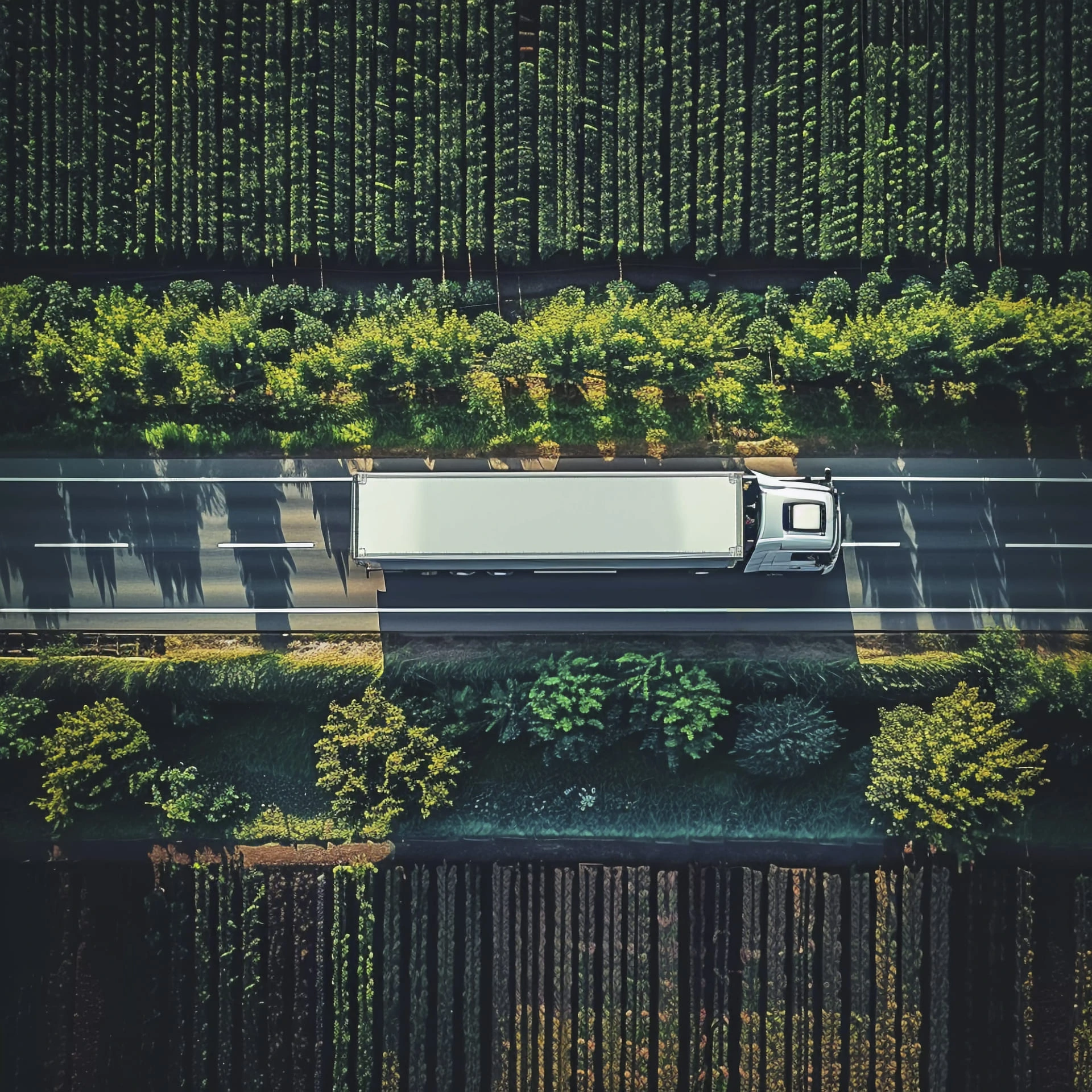 Camion blanc sur la route vue de haut